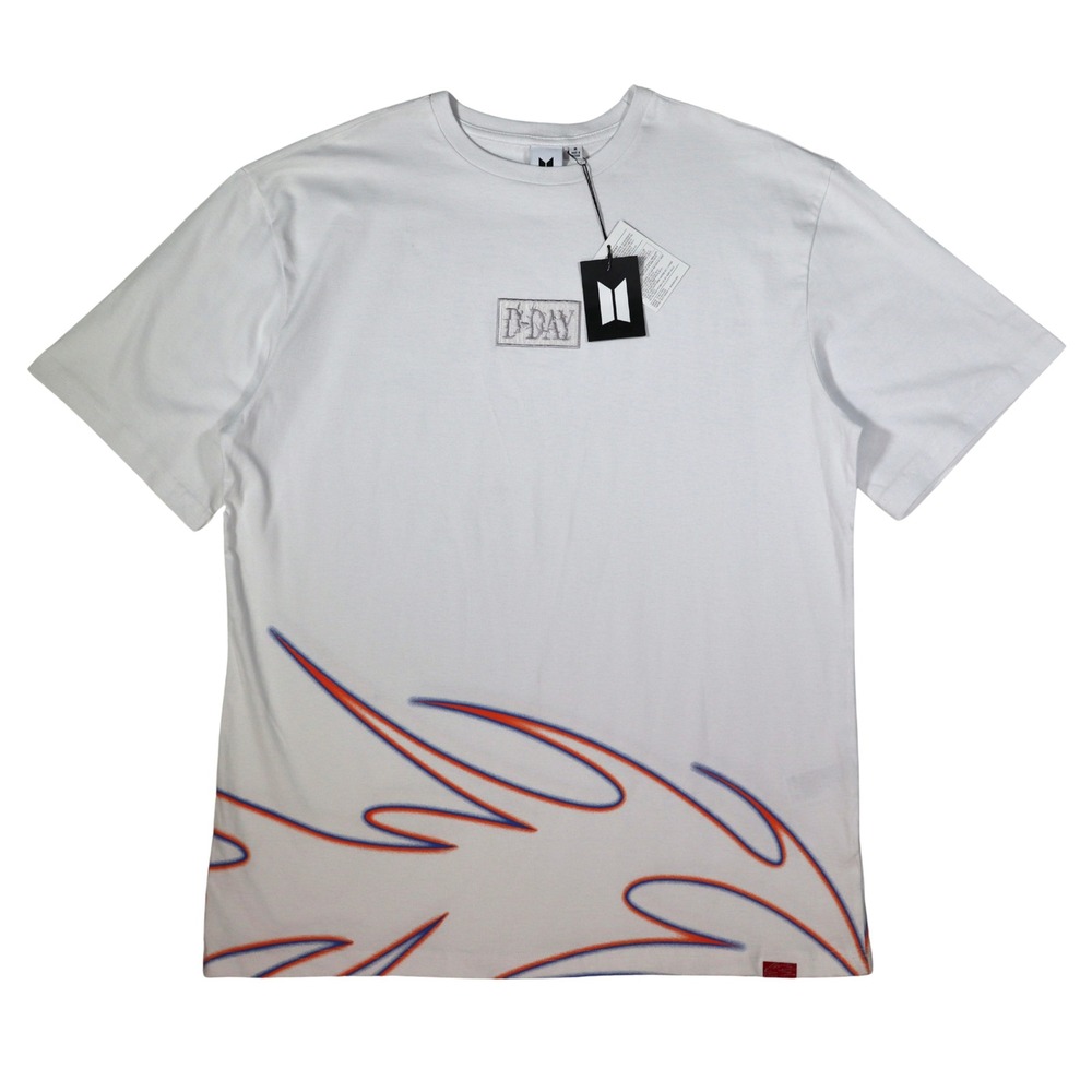BTS Agust D D-Day Tour T-Shirt Unisex XL White Flame Graphic Embroidered Concert